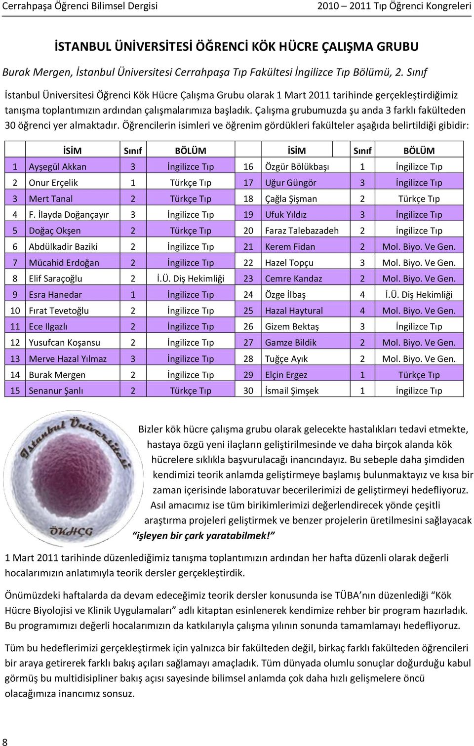 Çalışma grubumuzda şu anda 3 farklı fakülteden 30 öğrenci yer almaktadır.