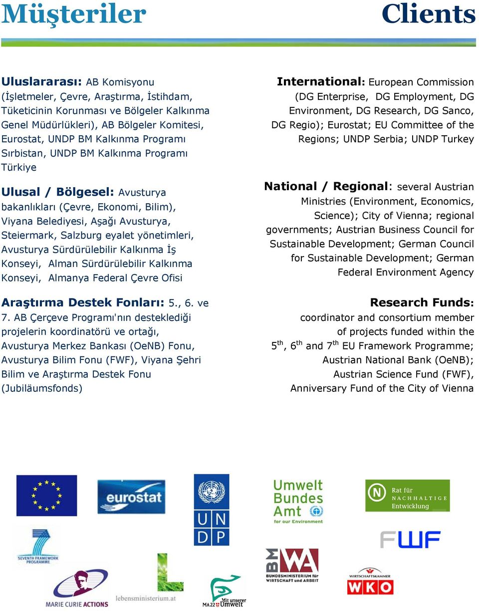Avusturya Sürdürülebilir Kalkınma İş Konseyi, Alman Sürdürülebilir Kalkınma Konseyi, Almanya Federal Çevre Ofisi Araştırma Destek Fonları: 5., 6. ve 7.