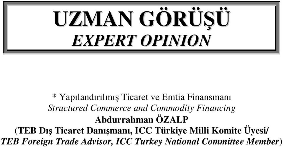 Abdurrahman ÖZALP (TEB Dış Ticaret Danışmanı, ICC Türkiye Milli