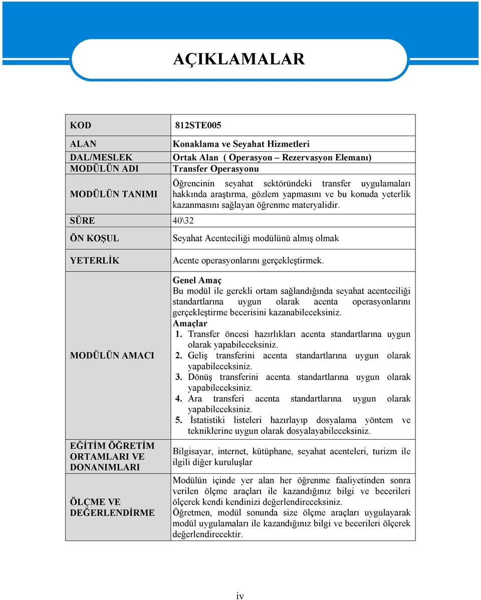 Seyahat Acenteciliği modülünü almış olmak YETERLİK MODÜLÜN AMACI EĞİTİM ÖĞRETİM ORTAMLARI VE DONANIMLARI ÖLÇME VE DEĞERLENDİRME Acente operasyonlarını gerçekleştirmek.