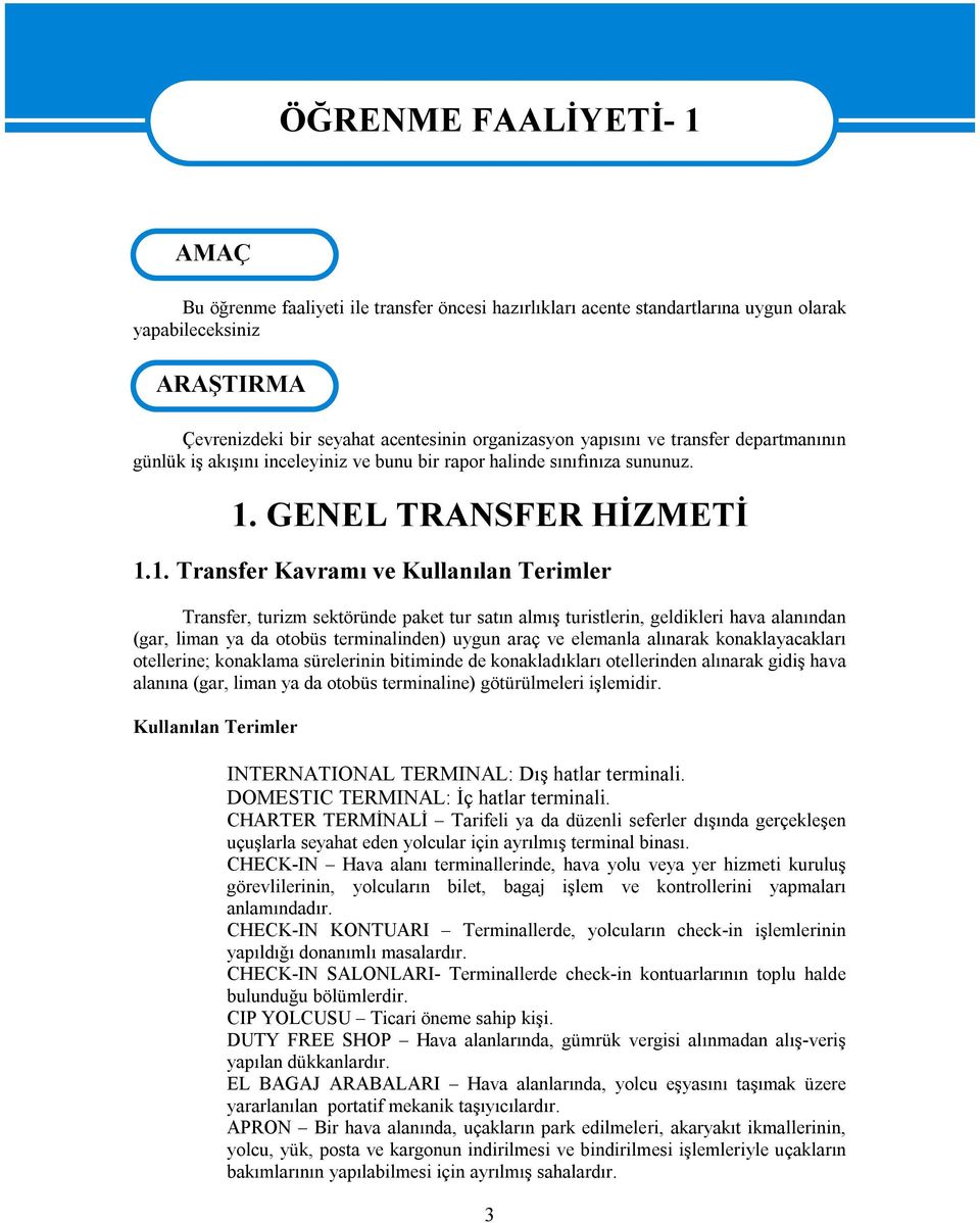 GENEL TRANSFER HİZMETİ 1.