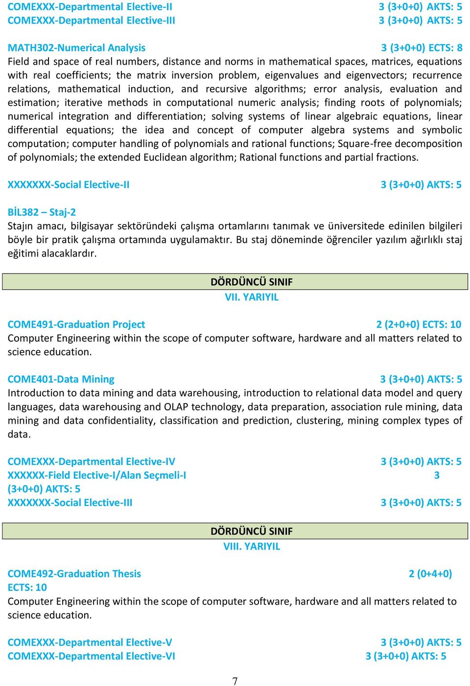 error analysis, evaluation and estimation; iterative methods in computational numeric analysis; finding roots of polynomials; numerical integration and differentiation; solving systems of linear