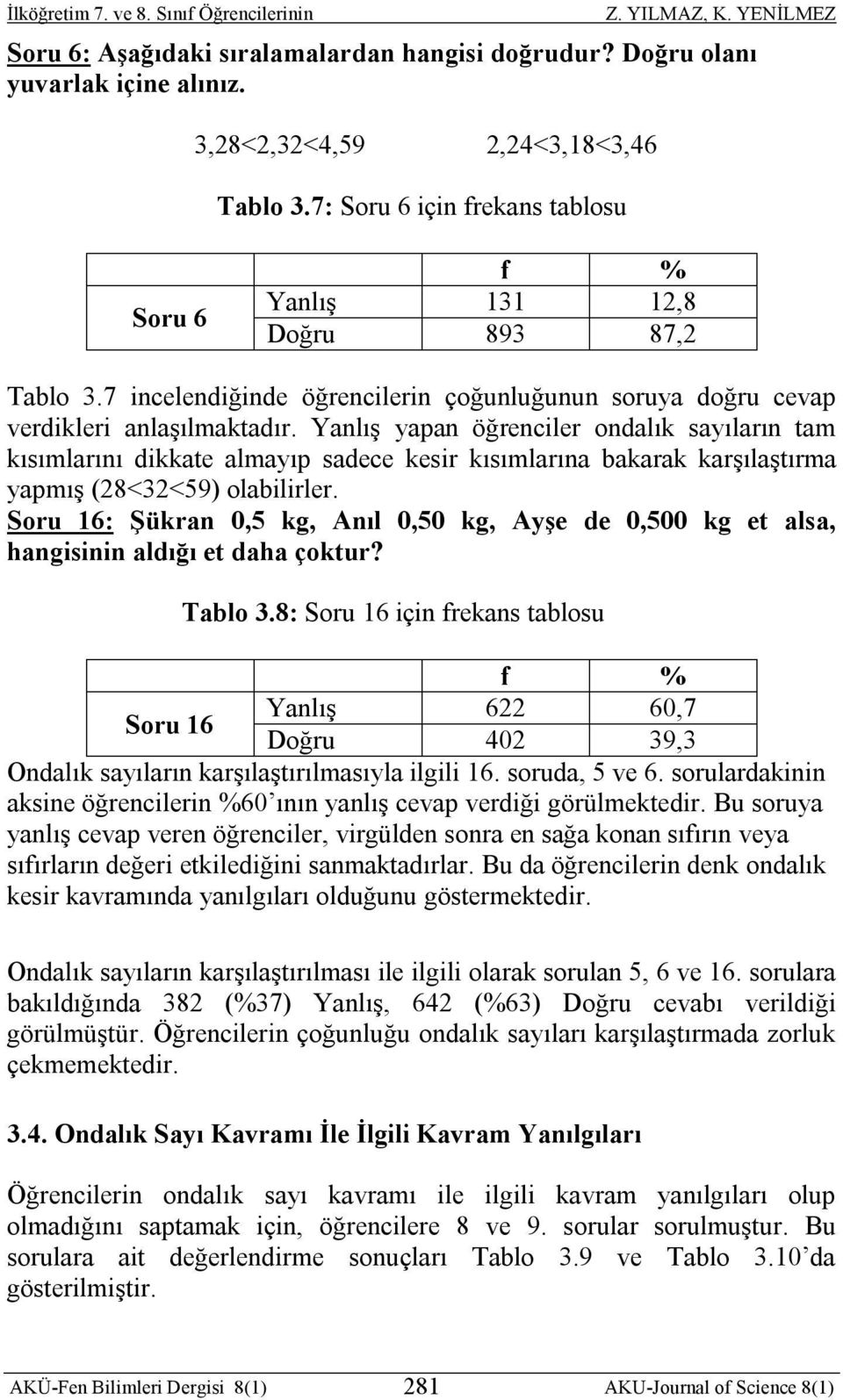 Yanlış yapan öğrenciler ondalık sayıların tam kısımlarını dikkate almayıp sadece kesir kısımlarına bakarak karşılaştırma yapmış (28<32<59) olabilirler.