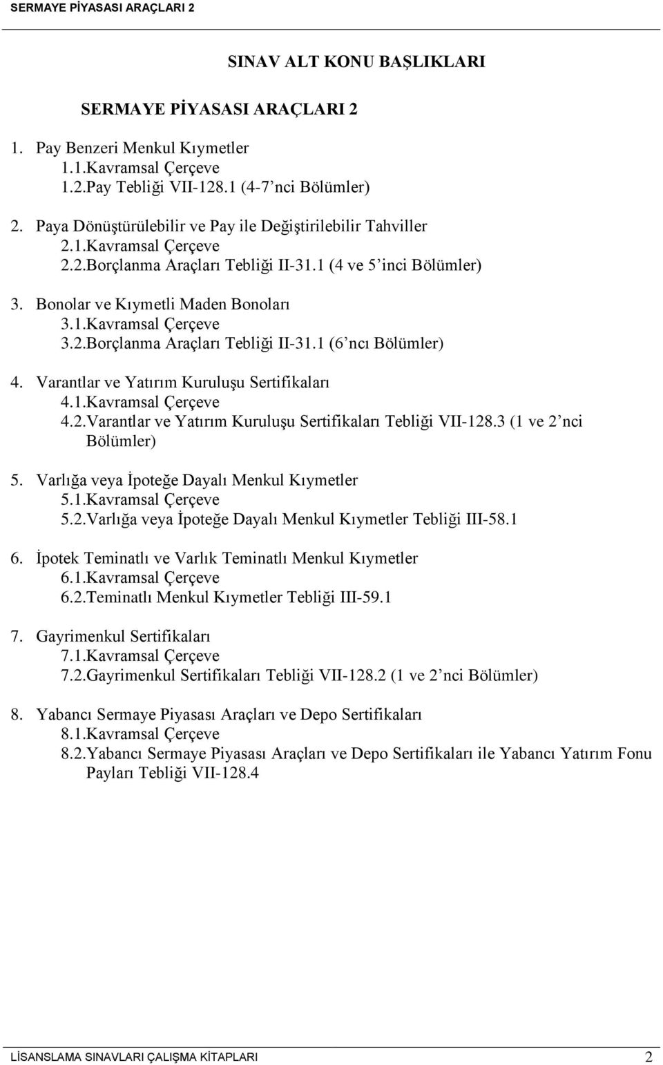 2.Borçlanma Araçları Tebliği II-31.1 (6 ncı Bölümler) 4. Varantlar ve Yatırım Kuruluşu Sertifikaları 4.1.Kavramsal Çerçeve 4.2.Varantlar ve Yatırım Kuruluşu Sertifikaları Tebliği VII-128.