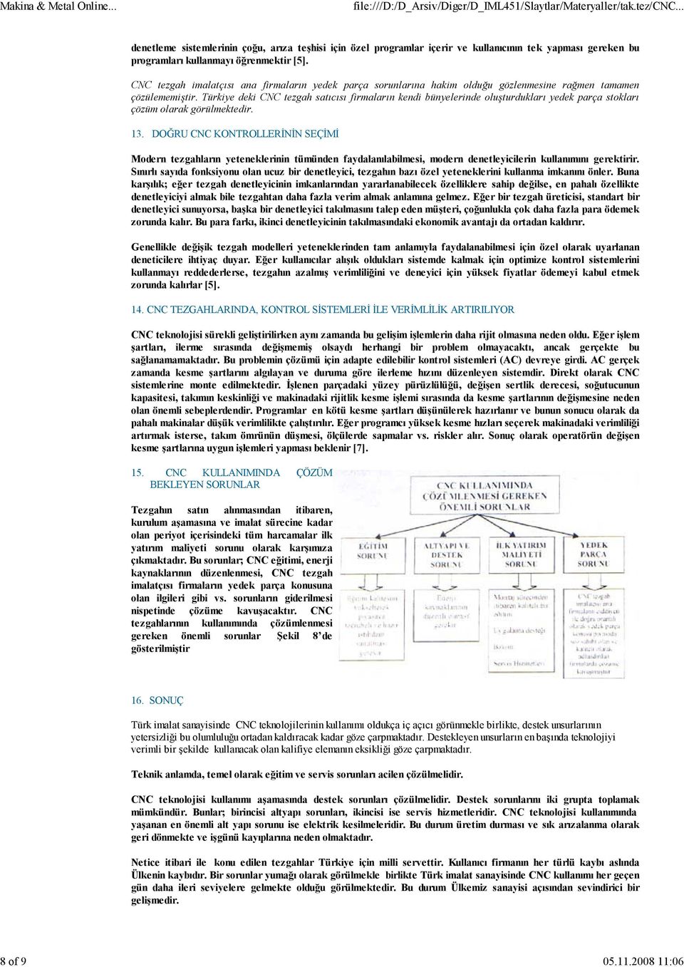 Türkiye deki CNC tezgah satıcısı firmaların kendi bünyelerinde oluşturdukları yedek parça stokları çözüm olarak görülmektedir. 13.