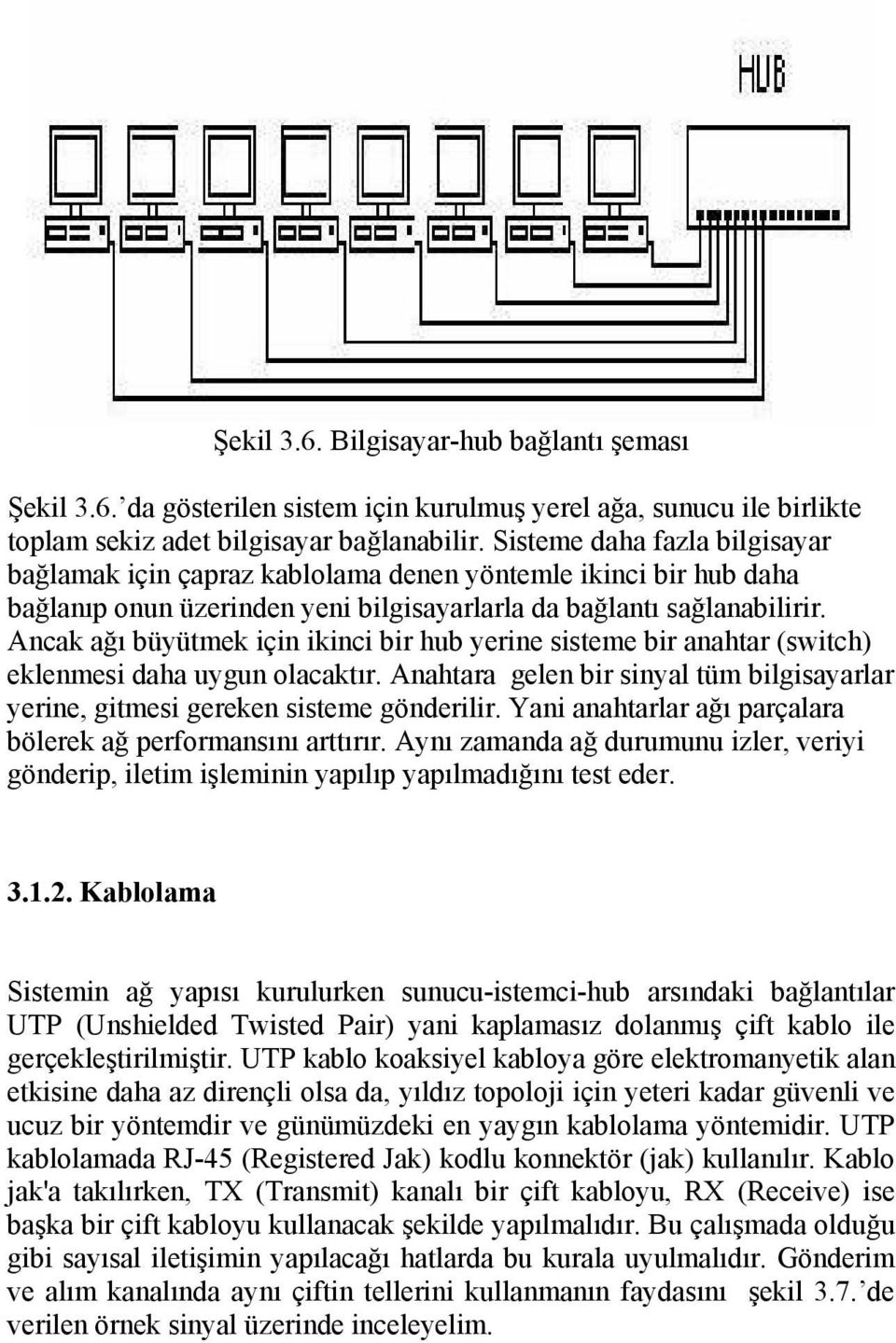 Ancak ağı büyütmek için ikinci bir hub yerine sisteme bir anahtar (switch) eklenmesi daha uygun olacaktır. Anahtara gelen bir sinyal tüm bilgisayarlar yerine, gitmesi gereken sisteme gönderilir.