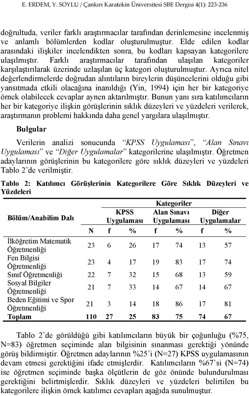 Farklı araştırmacılar tarafından ulaşılan kategoriler karşılaştırılarak üzerinde uzlaşılan üç kategori oluşturulmuştur.