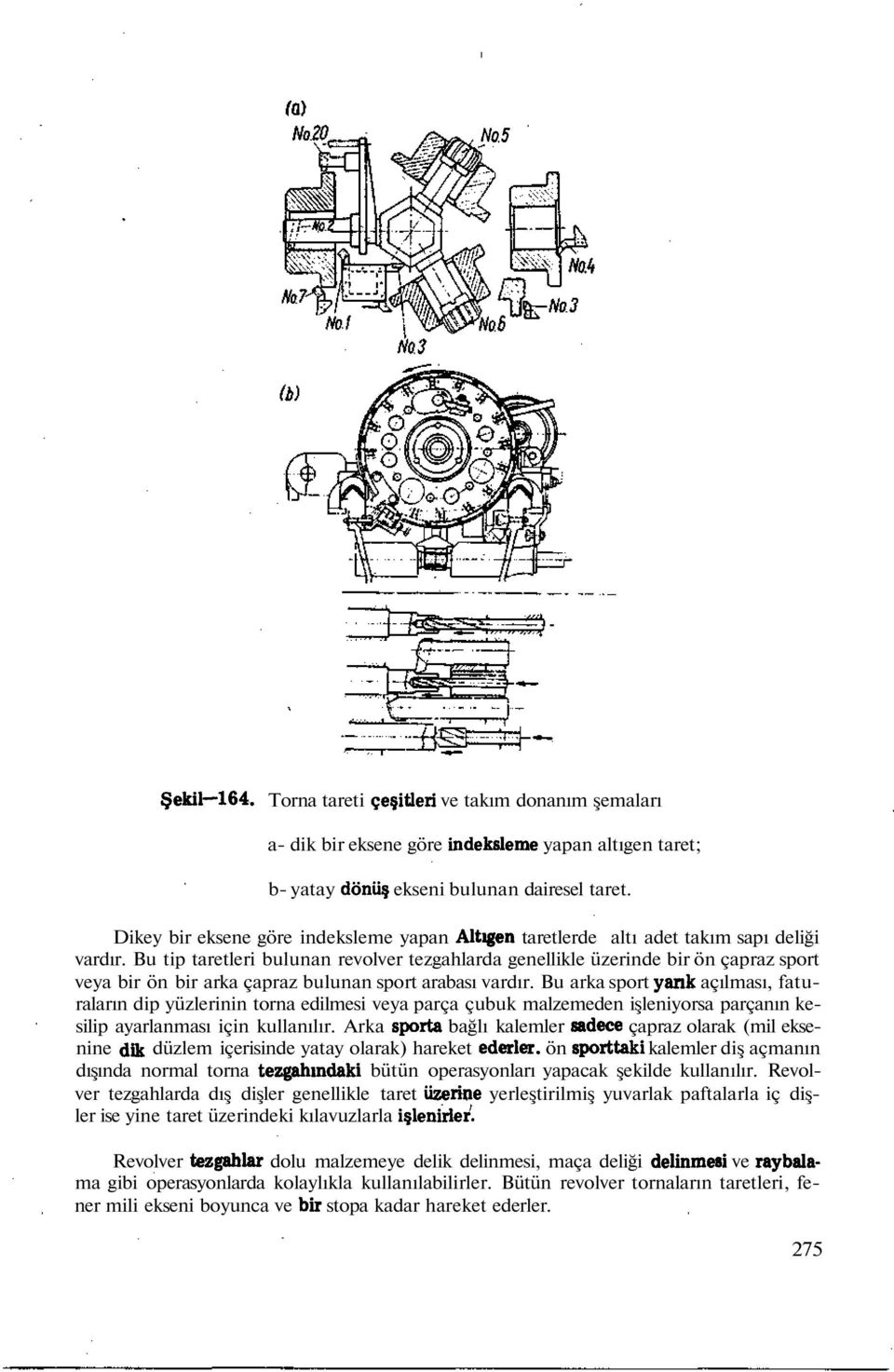 Bu tip taretleri bulunan revolver tezgahlarda genellikle üzerinde bir ön çapraz sport veya bir ön bir arka çapraz bulunan sport arabası vardır.