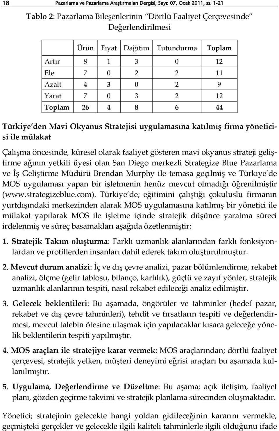 8 6 44 Türkiye den Mavi Okyanus Stratejisi uygulamasına katılmış firma yöneticisi ile mülakat Çalışma öncesinde, küresel olarak faaliyet gösteren mavi okyanus strateji geliştirme ağının yetkili üyesi