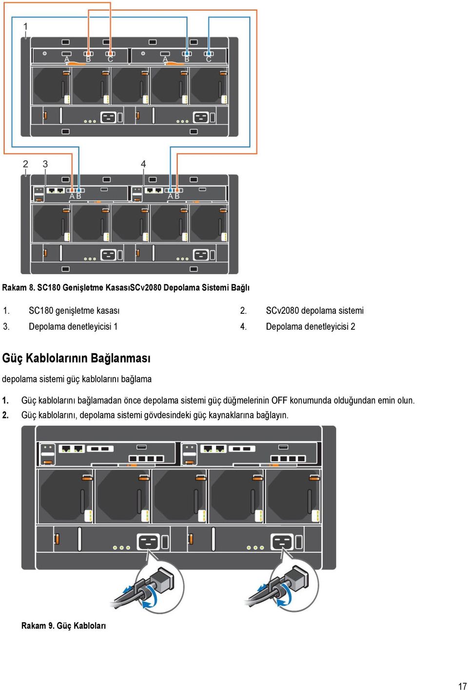 Depolama denetleyicisi 2 Güç Kablolarının Bağlanması depolama sistemi güç kablolarını bağlama 1.