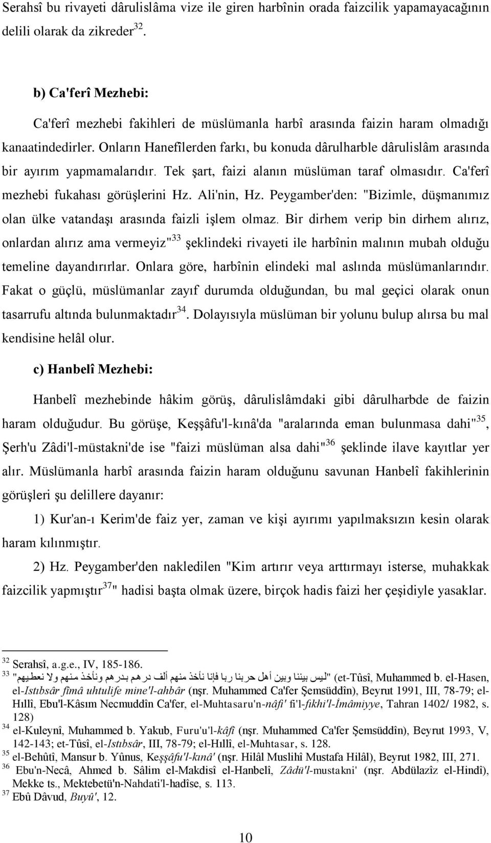 Onların Hanefîlerden farkı, bu konuda dârulharble dârulislâm arasında bir ayırım yapmamalarıdır. Tek Ģart, faizi alanın müslüman taraf olmasıdır. Ca'ferî mezhebi fukahası görüģlerini Hz. Ali'nin, Hz.