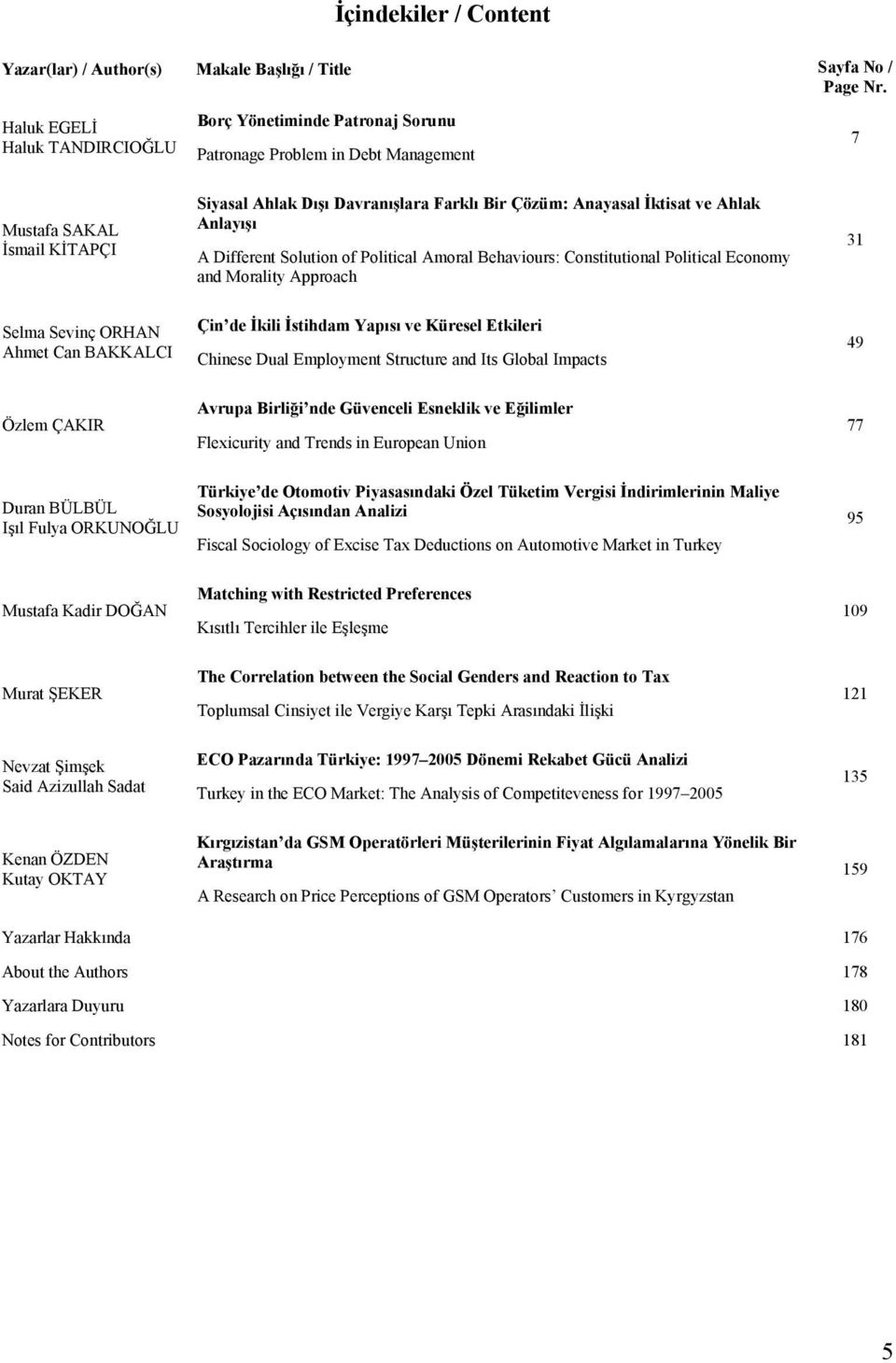 ve Ahlak Anlayışı A Different Solution of Political Amoral Behaviours: Constitutional Political Economy and Morality Approach 31 Selma Sevinç ORHAN Ahmet Can BAKKALCI Çin de İkili İstihdam Yapısı ve