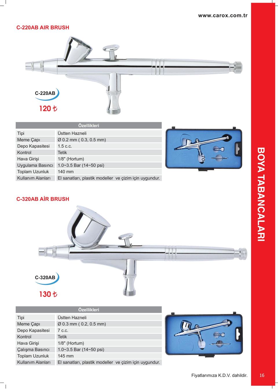 5 Bar (14~50 psi) 140 mm El sanatları, plastik modeller ve çizim için uygundur.