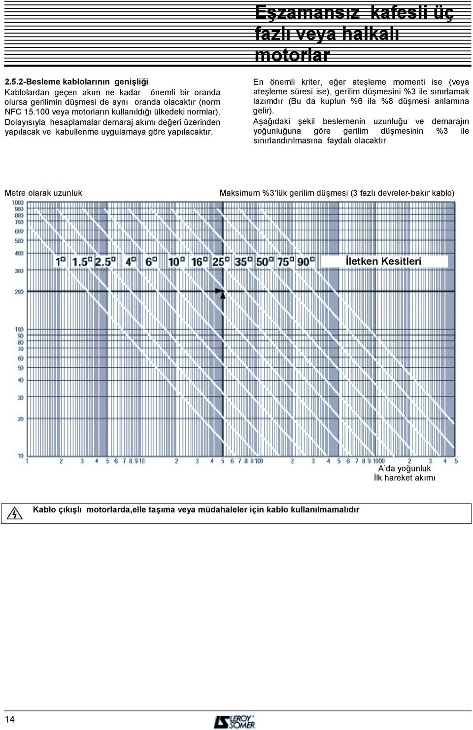 En önemli kriter, eğer ateşleme momenti ise (veya ateşleme süresi ise), gerilim düşmesini %3 ile sõnõrlamak lazõmdõr (Bu da kuplun %6 ila %8 düşmesi anlamõna gelir).