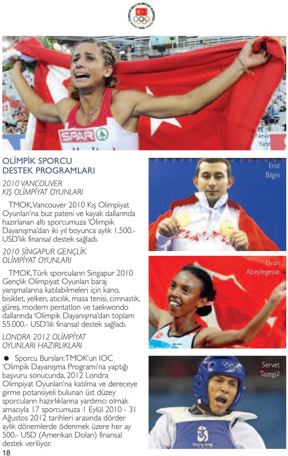 2010 SİNGAPUR GENÇLİK OLİMPİYAT OYUNLARI TMOK,Türk sporcuların Singapur 2010 Gençlik Olimpiyat Oyunları baraj yarışmalarına katılabilmeleri için kano, bisiklet, yelken, atıcılık, masa tenisi,