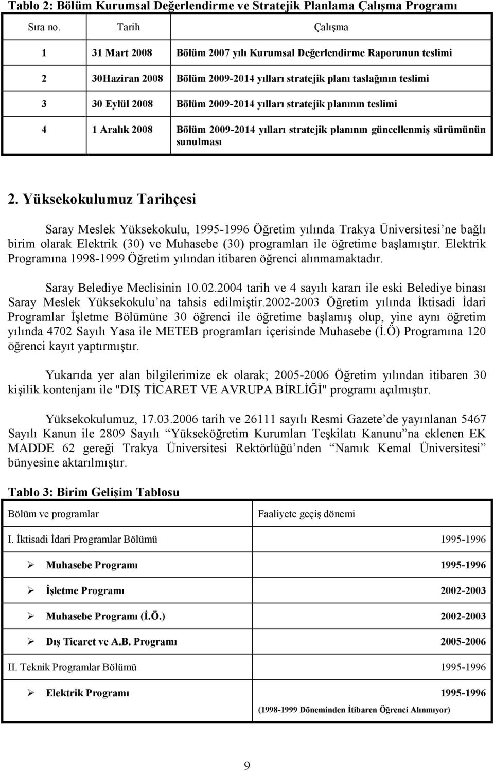 yılları stratejik planının teslimi 4 1 Aralık 2008 Bölüm 2009-2014 yılları stratejik planının güncellenmiş sürümünün sunulması 2.