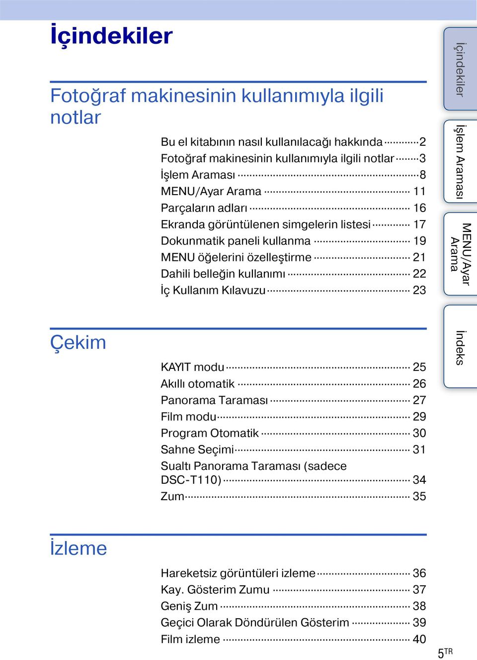 Kullanım Kılavuzu 23 İçindekiler İşlem sı Çekim KAYIT modu 25 Akıllı otomatik 26 Panorama Taraması 27 Film modu 29 Program Otomatik 30 Sahne Seçimi 31 Sualtı