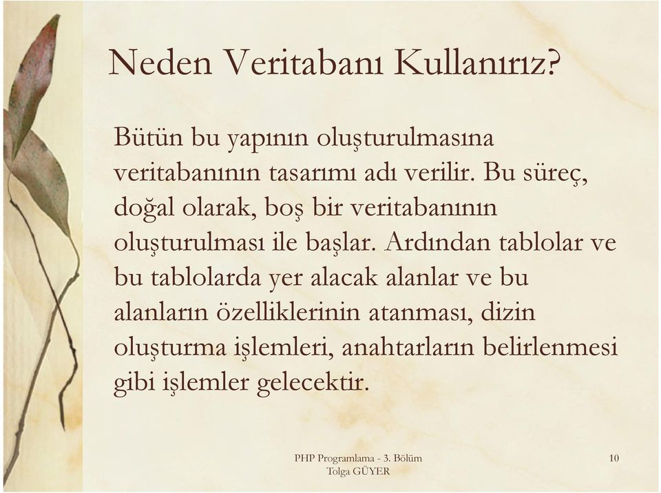 Bu süreç, doğal olarak, boş bir veritabanının oluşturulması ile başlar.