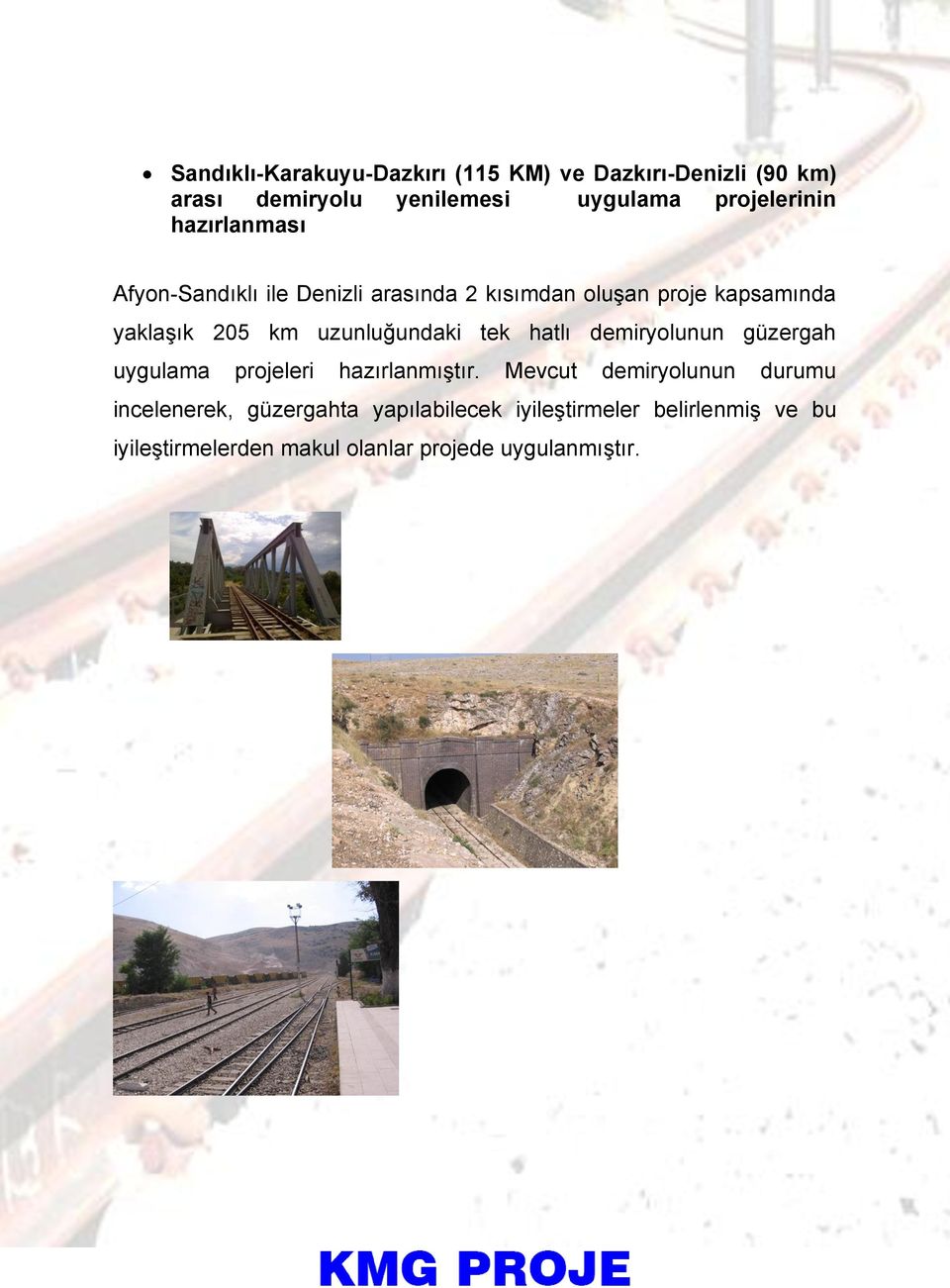 uzunluğundaki tek hatlı demiryolunun güzergah uygulama projeleri hazırlanmıştır.
