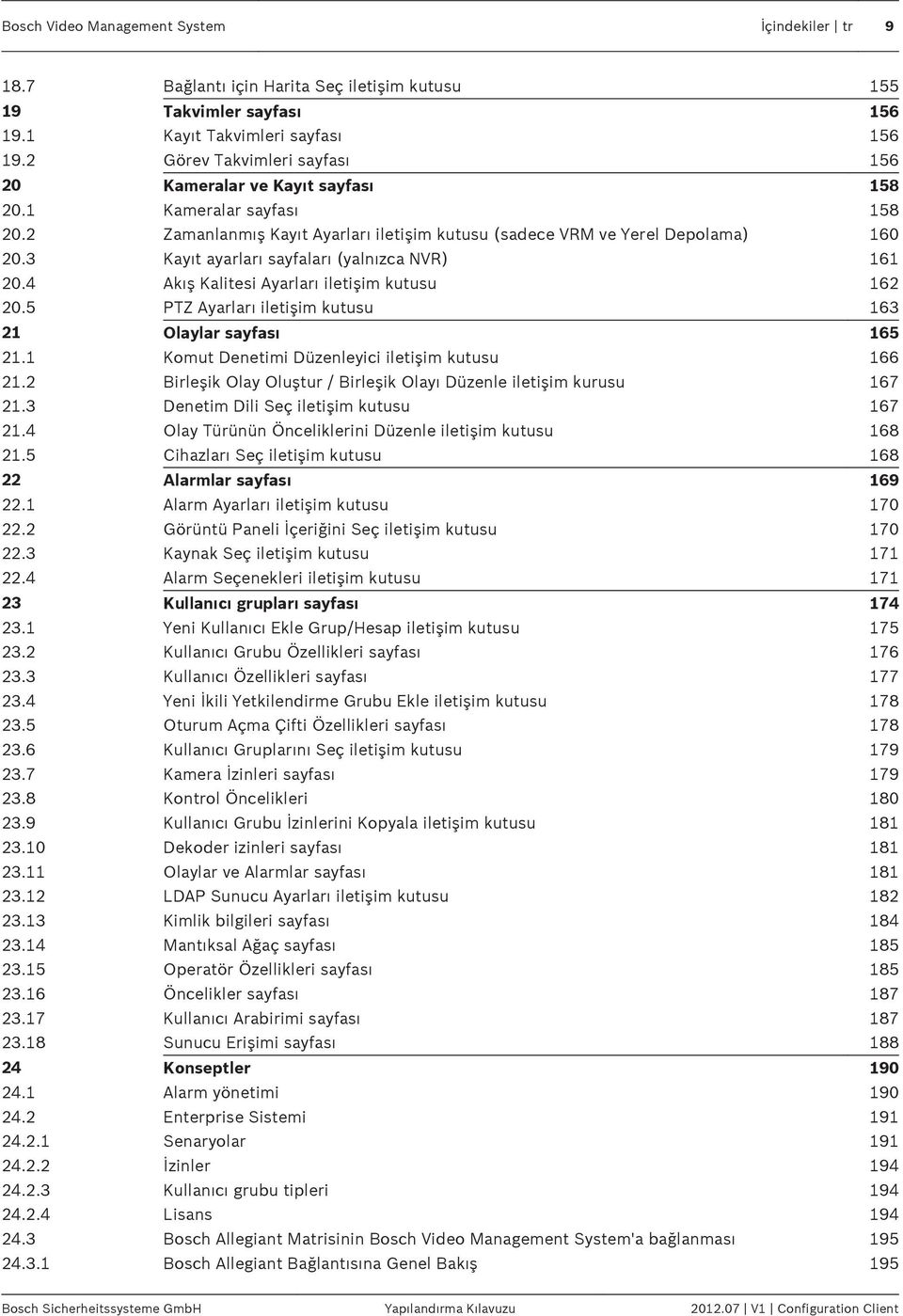 3 Kayıt ayarları sayfaları (yalnızca NVR) 161 20.4 Akış Kalitesi Ayarları iletişim kutusu 162 20.5 PTZ Ayarları iletişim kutusu 163 21 Olaylar sayfası 165 21.