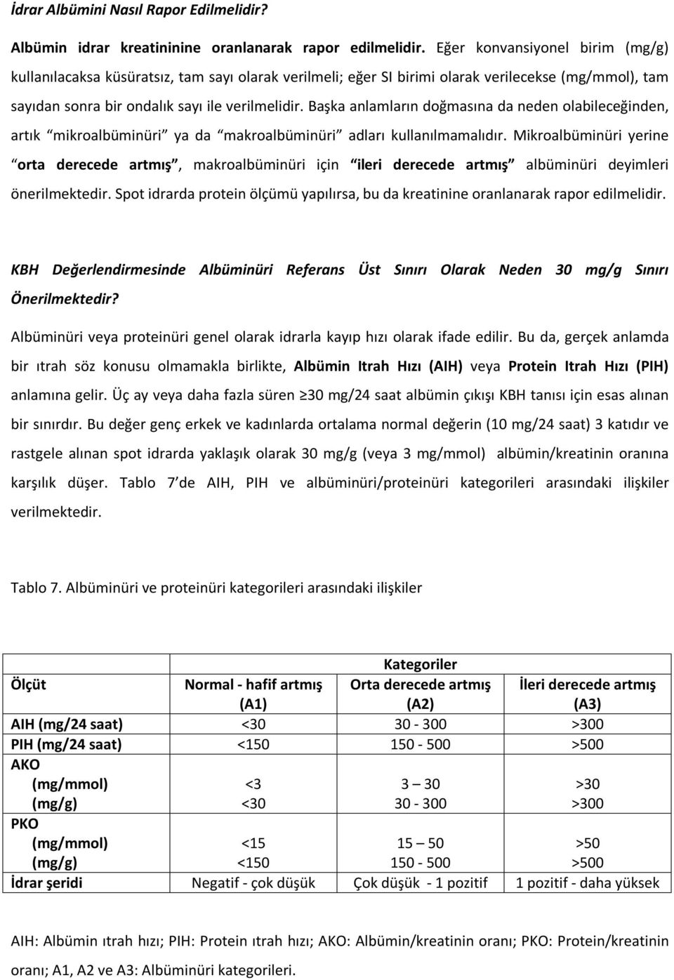 Başka anlamların doğmasına da neden olabileceğinden, artık mikroalbüminüri ya da makroalbüminüri adları kullanılmamalıdır.