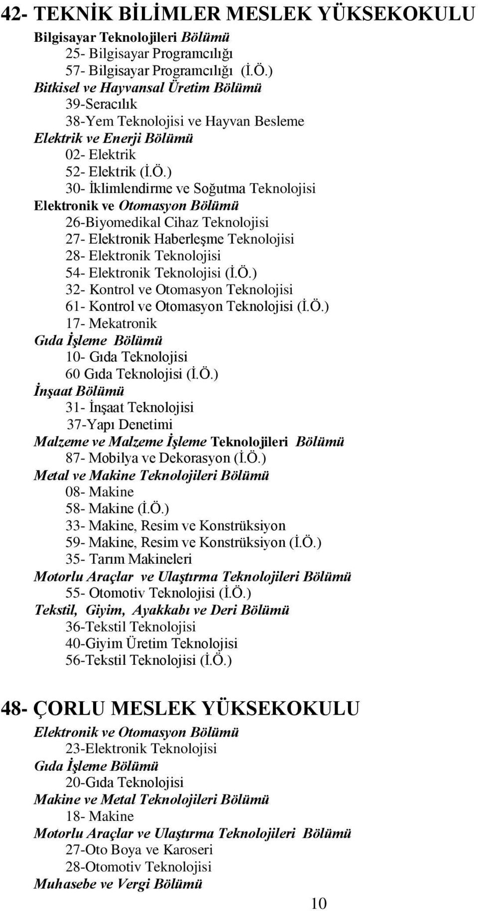 ) 30- İklimlendirme ve Soğutma Teknolojisi Elektronik ve Otomasyon Bölümü 26-Biyomedikal Cihaz Teknolojisi 27- Elektronik Haberleşme Teknolojisi 28- Elektronik Teknolojisi 54- Elektronik Teknolojisi