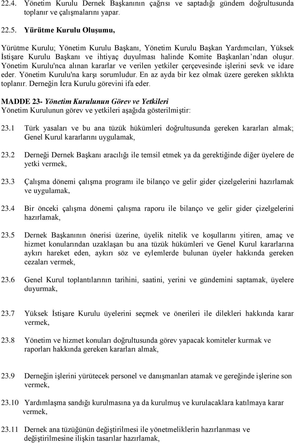 Yönetim Kurulu'nca alınan kararlar ve verilen yetkiler çerçevesinde işlerini sevk ve idare eder. Yönetim Kurulu'na karşı sorumludur. En az ayda bir kez olmak üzere gereken sıklıkta toplanır.