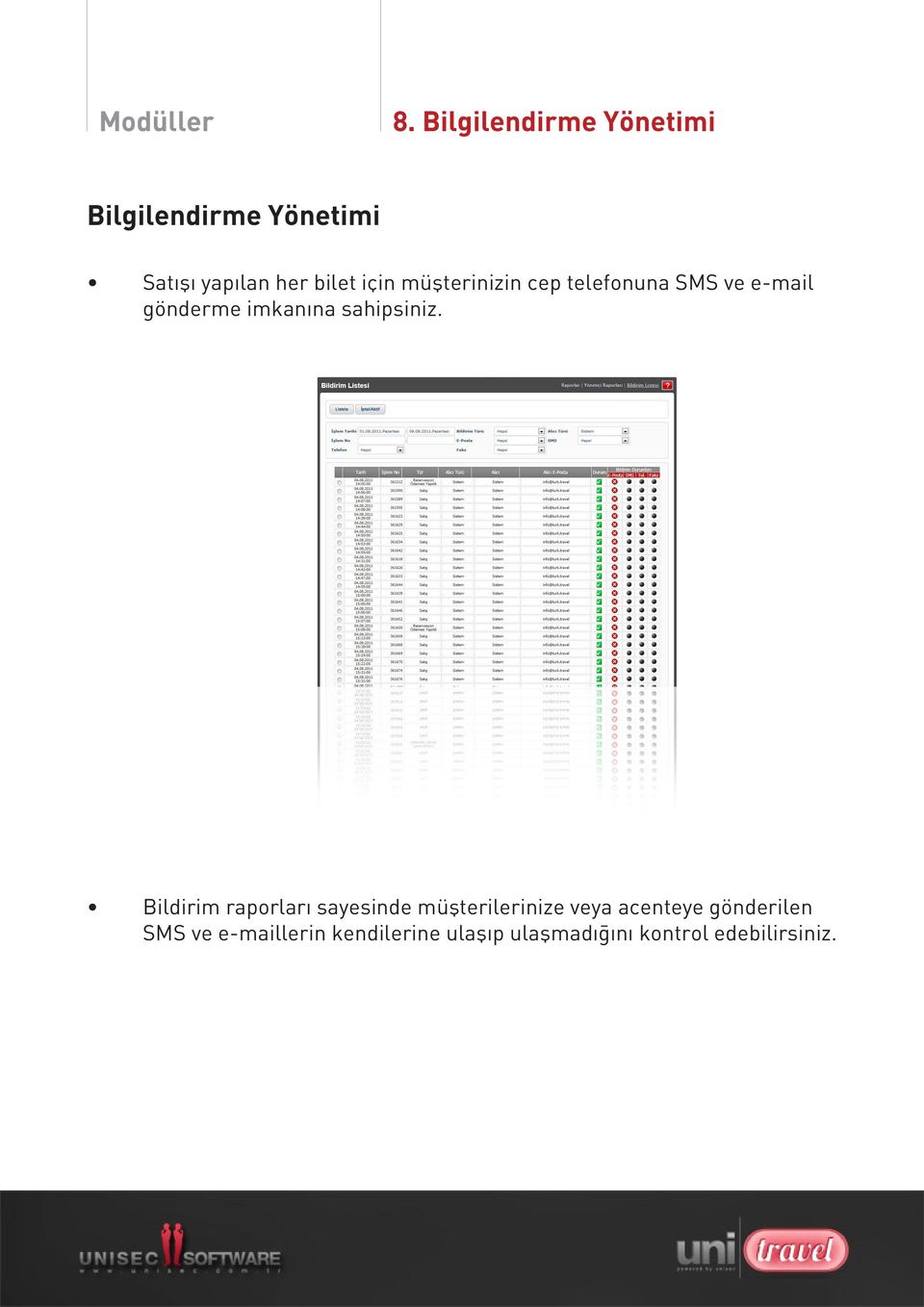 müşterinizin cep telefonuna SMS ve e-mail gönderme imkanına sahipsiniz.