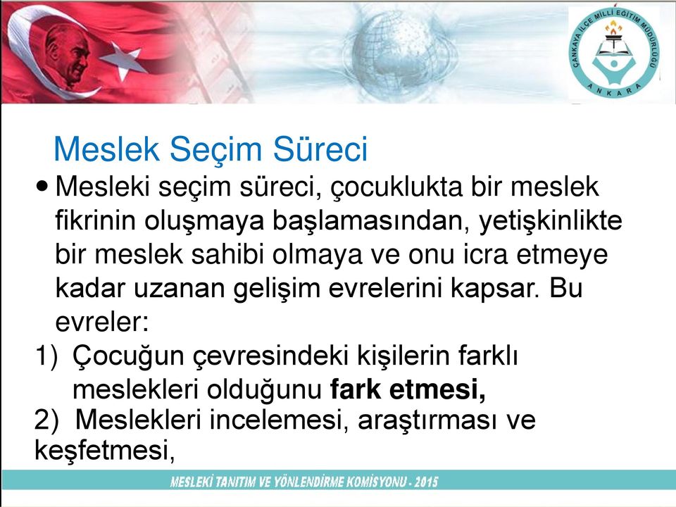 bir meslek sahibi olmaya ve onu icra etmeye kadar Mesleki uzanan gelişim evrelerini