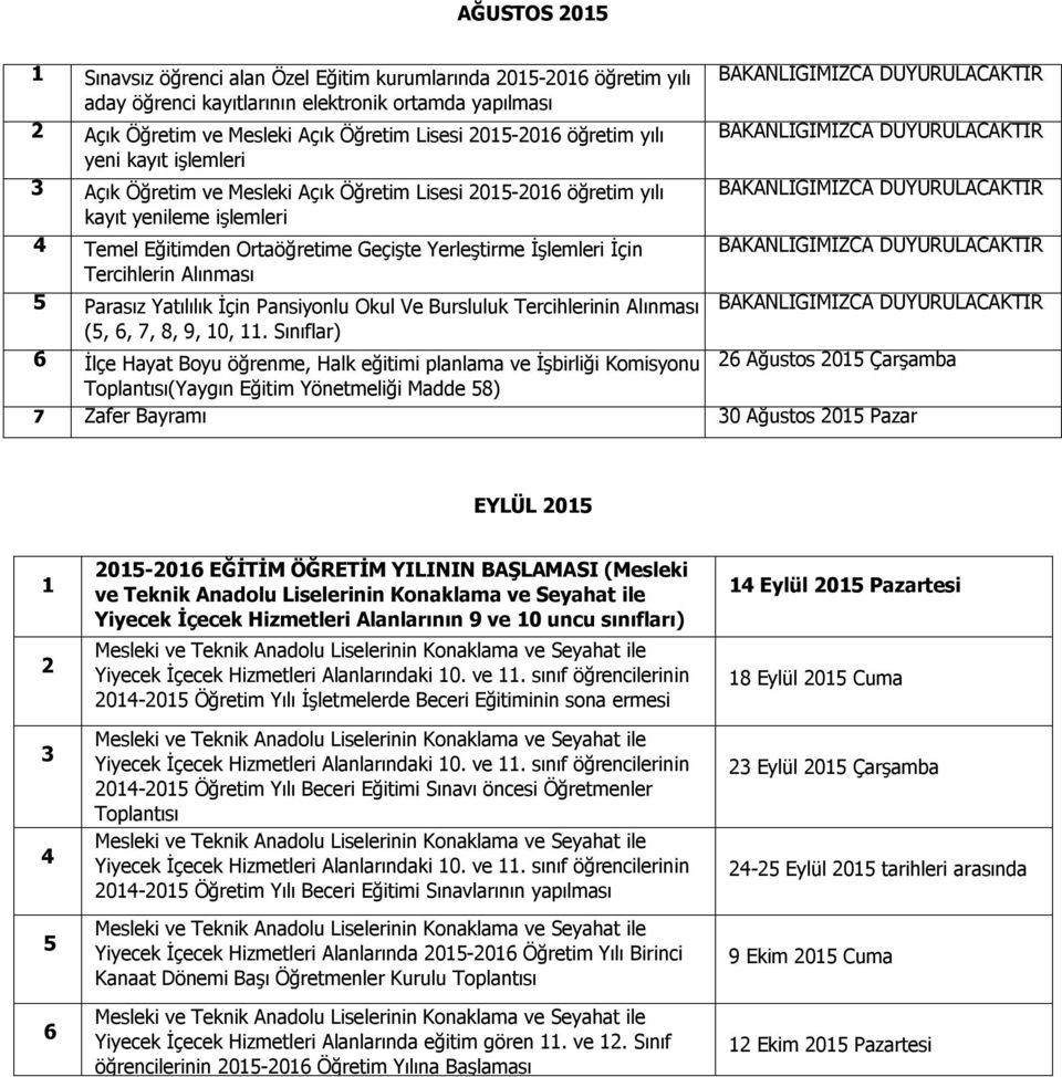 Parasız Yatılılık İçin Pansiyonlu Okul Ve Bursluluk Tercihlerinin Alınması (5,,, 8, 9, 10, 11.