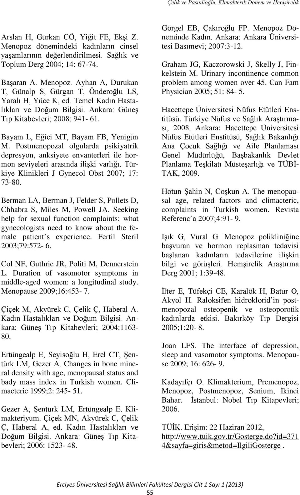 Postmenopozal olgularda psikiyatrik depresyon, anksiyete envanterleri ile hormon seviyeleri arasında ilişki varlığı. Türkiye Klinikleri J Gynecol Obst 2007; 17: 73-80.