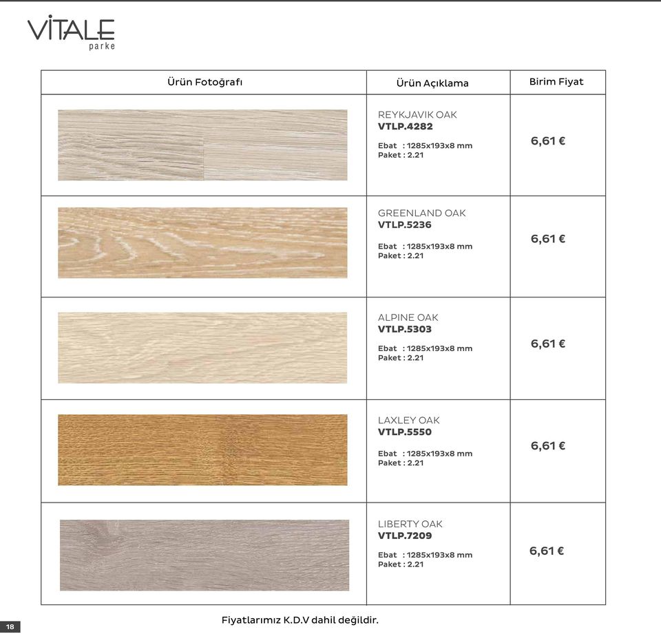 21 6,61 ALPINE OAK VTLP.5303 Ebat : 1285x193x8 mm Paket : 2.