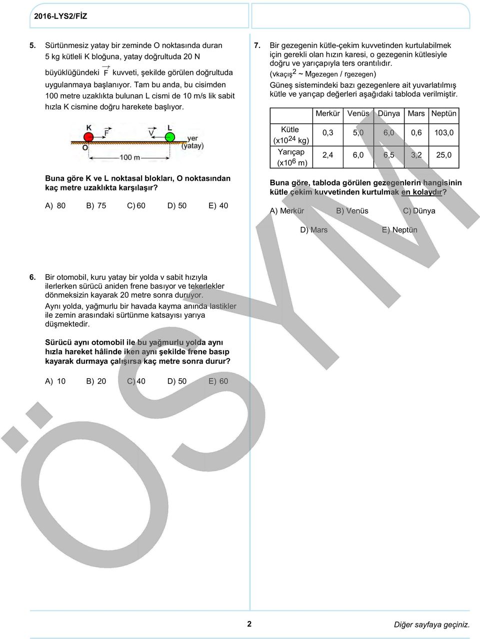 Bir gezegenin kütle-çekim kuvvetinden kurtulabilmek için gerekli olan hızın karesi, o gezegenin kütlesiyle doğru ve yarıçapıyla ters orantılıdır.