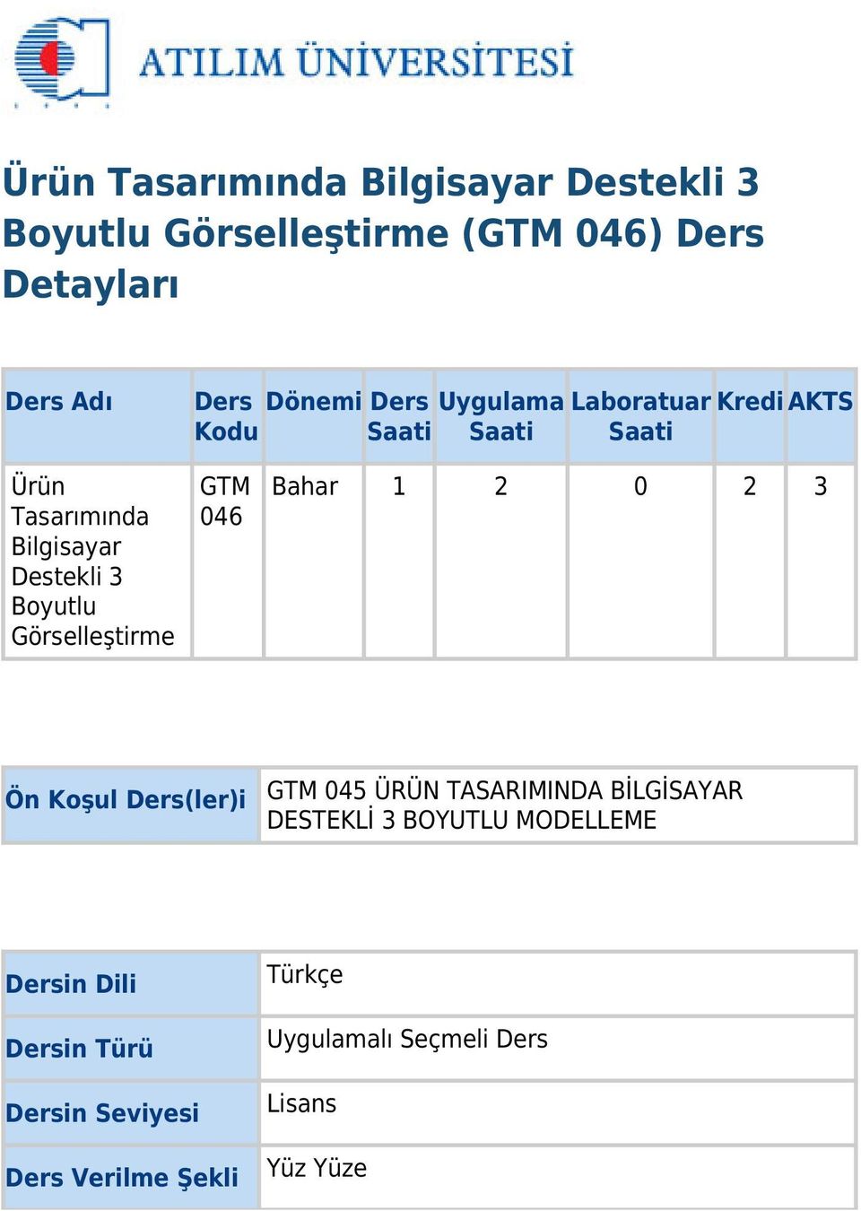 Görselleştirme GTM 046 Bahar 1 2 0 2 3 Ön Koşul Ders(ler)i GTM 045 ÜRÜN TASARIMINDA BİLGİSAYAR DESTEKLİ 3