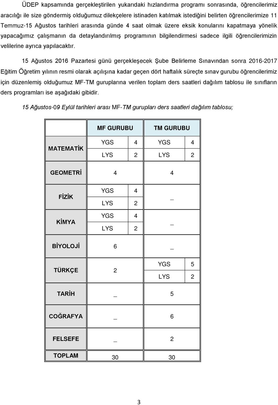 velilerine ayrıca yapılacaktır.