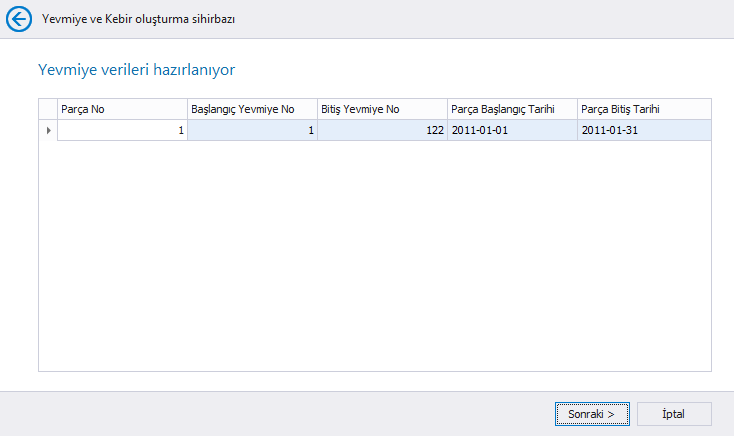 Parça Başlangıç Tarihi, Parça Bitiş Tarihi listelenecektir.