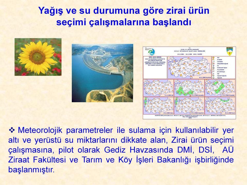 dikkate alan, Zirai ürün seçimi çalışmasına, pilot olarak Gediz Havzasında DMİ,