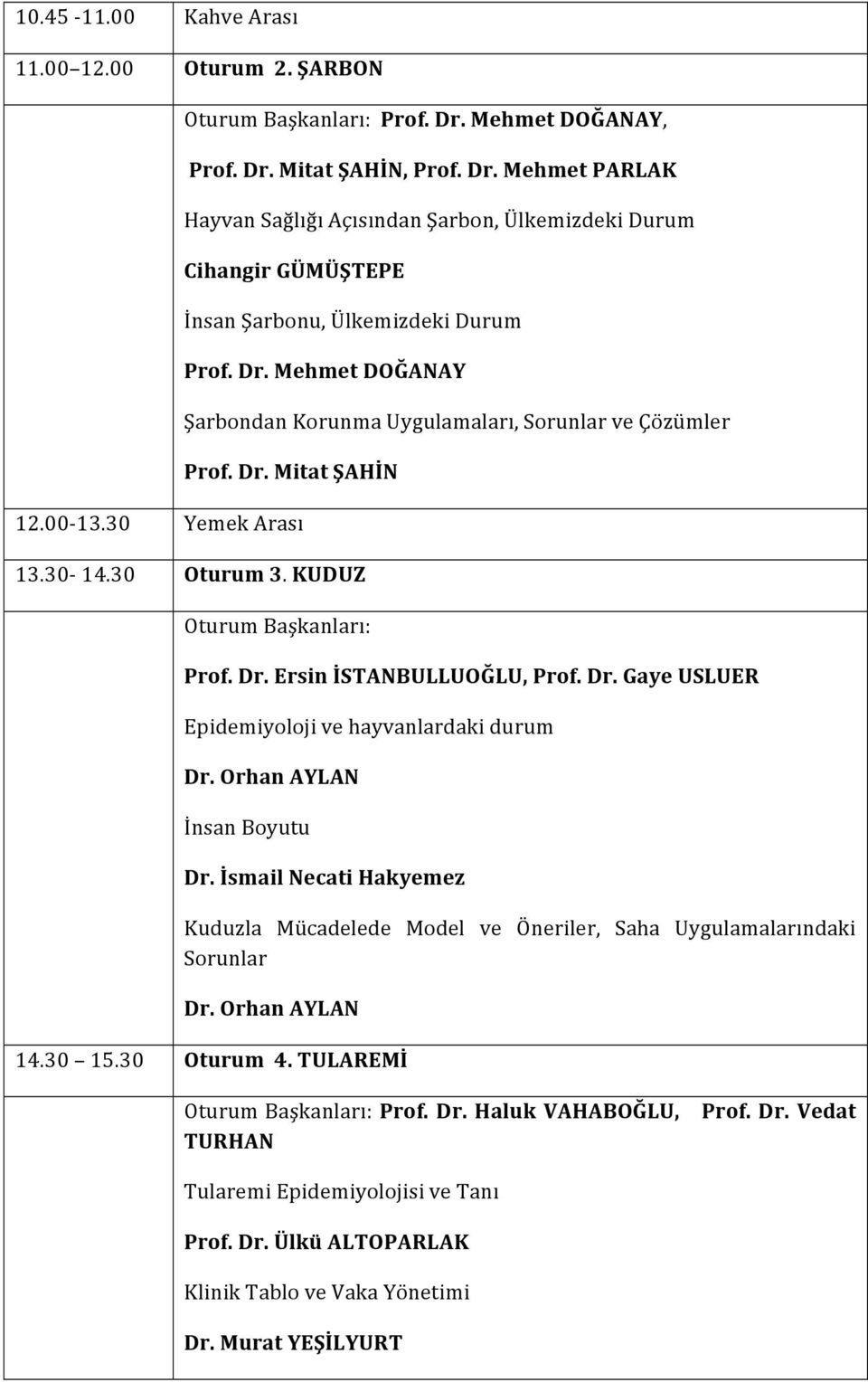 Dr. Gaye USLUER Epidemiyoloji ve hayvanlardaki durum Dr. Orhan AYLAN İnsan Boyutu Dr. İsmail Necati Hakyemez Kuduzla Mücadelede Model ve Öneriler, Saha Uygulamalarındaki Sorunlar Dr. Orhan AYLAN 14.