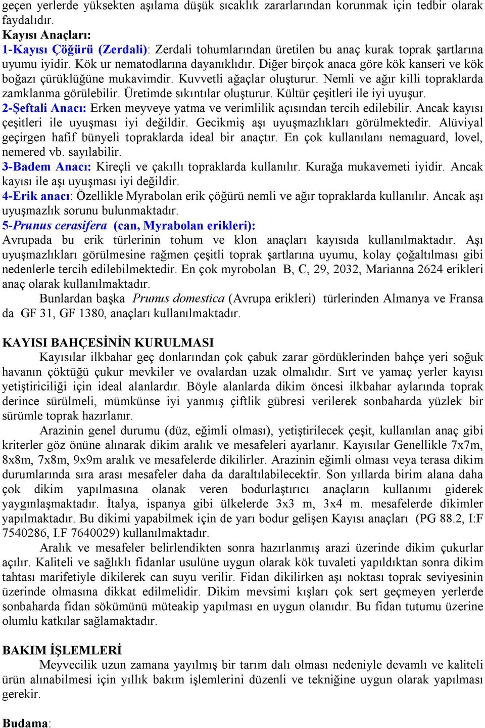 Diğer birçok anaca göre kök kanseri ve kök boğazı çürüklüğüne mukavimdir. Kuvvetli ağaçlar oluşturur. Nemli ve ağır killi topraklarda zamklanma görülebilir. Üretimde sıkıntılar oluşturur.