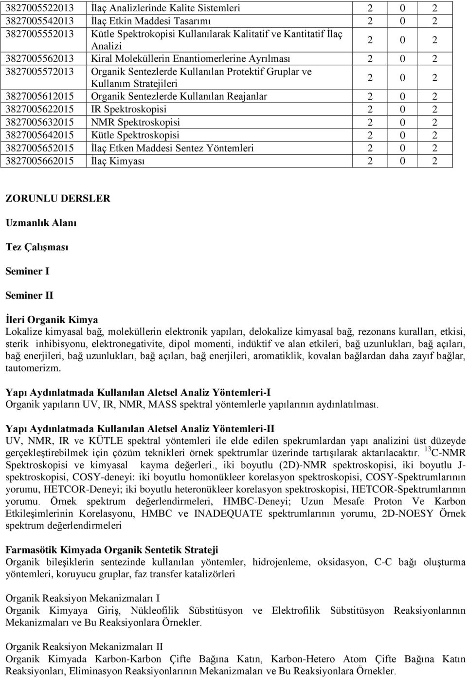 Kullanılan Reajanlar 2 0 2 3827005622015 IR Spektroskopisi 2 0 2 3827005632015 NMR Spektroskopisi 2 0 2 3827005642015 Kütle Spektroskopisi 2 0 2 3827005652015 İlaç Etken Maddesi Sentez Yöntemleri 2 0