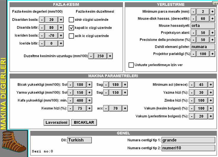 ġekil 1.1 de gösterilmiģtir. ġekil 1.1: Makine değerlerinin ayarlanması Makine kesim iģlemine teknik olarak hazırlandıktan sonra kesim programı açılır. ġekil 1.2 de gösterilmiģtir.