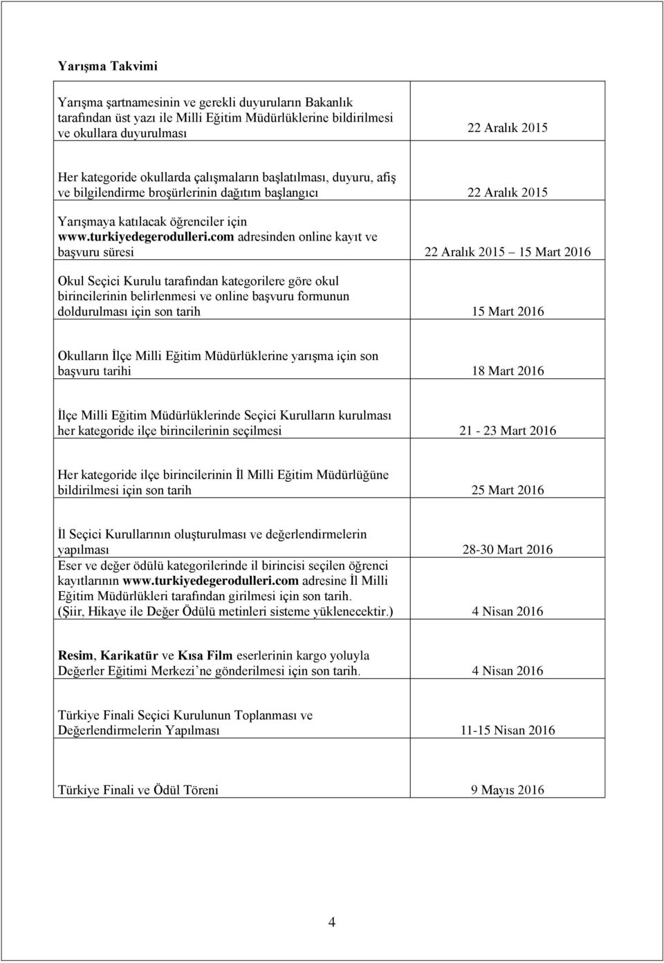 com adresinden online kayıt ve başvuru süresi 22 Aralık 2015 15 Mart 2016 Okul Seçici Kurulu tarafından kategorilere göre okul birincilerinin belirlenmesi ve online başvuru formunun doldurulması için