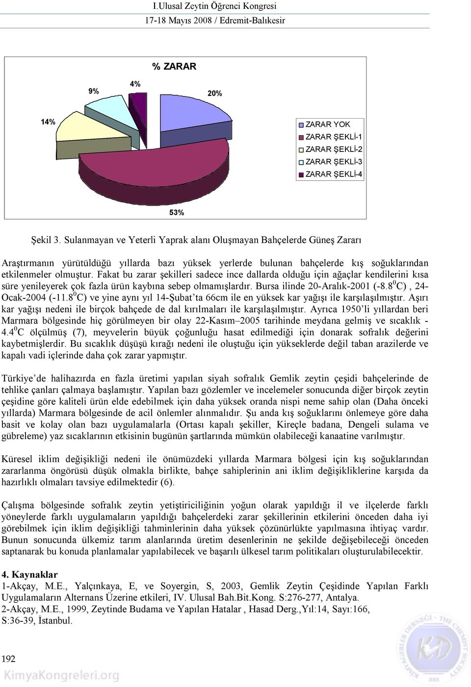 Fakat bu zarar şekilleri sadece ince dallarda olduğu için ağaçlar kendilerini kısa süre yenileyerek çok fazla ürün kaybına sebep olmamışlardır. Bursa ilinde 20-Aralık-2001 (-8.