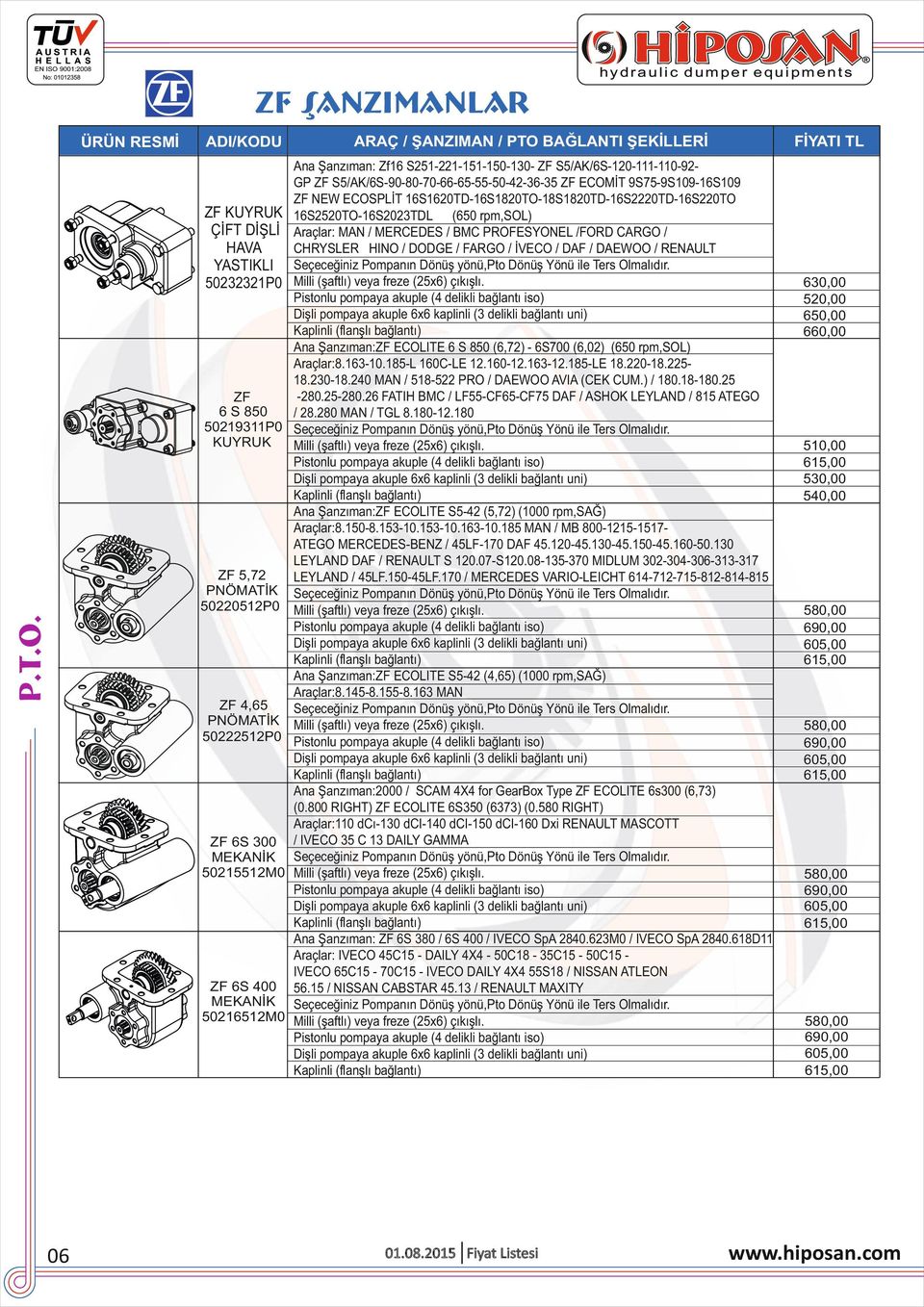 S251-221-151-150-130- ZF S5/AK/6S-120-111-110-92GP ZF S5/AK/6S-90-80-70-66-65-55-50-42-36-35 ZF ECOMİT 9S75-9S109-16S109 ZF NEW ECOSPLİT 16S1620TD-16S1820TO-18S1820TD-16S2TD-16STO