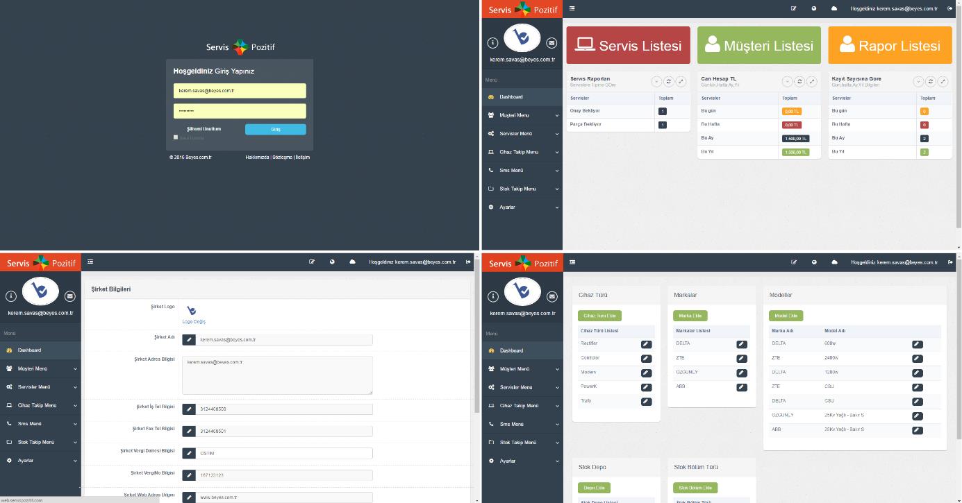Servis Pzitif, firma tarafından kendisine sağlanmış kullanıcı girişleri yetkisi ile internet lan her platfrmdan sisteme giriş yapabilir.