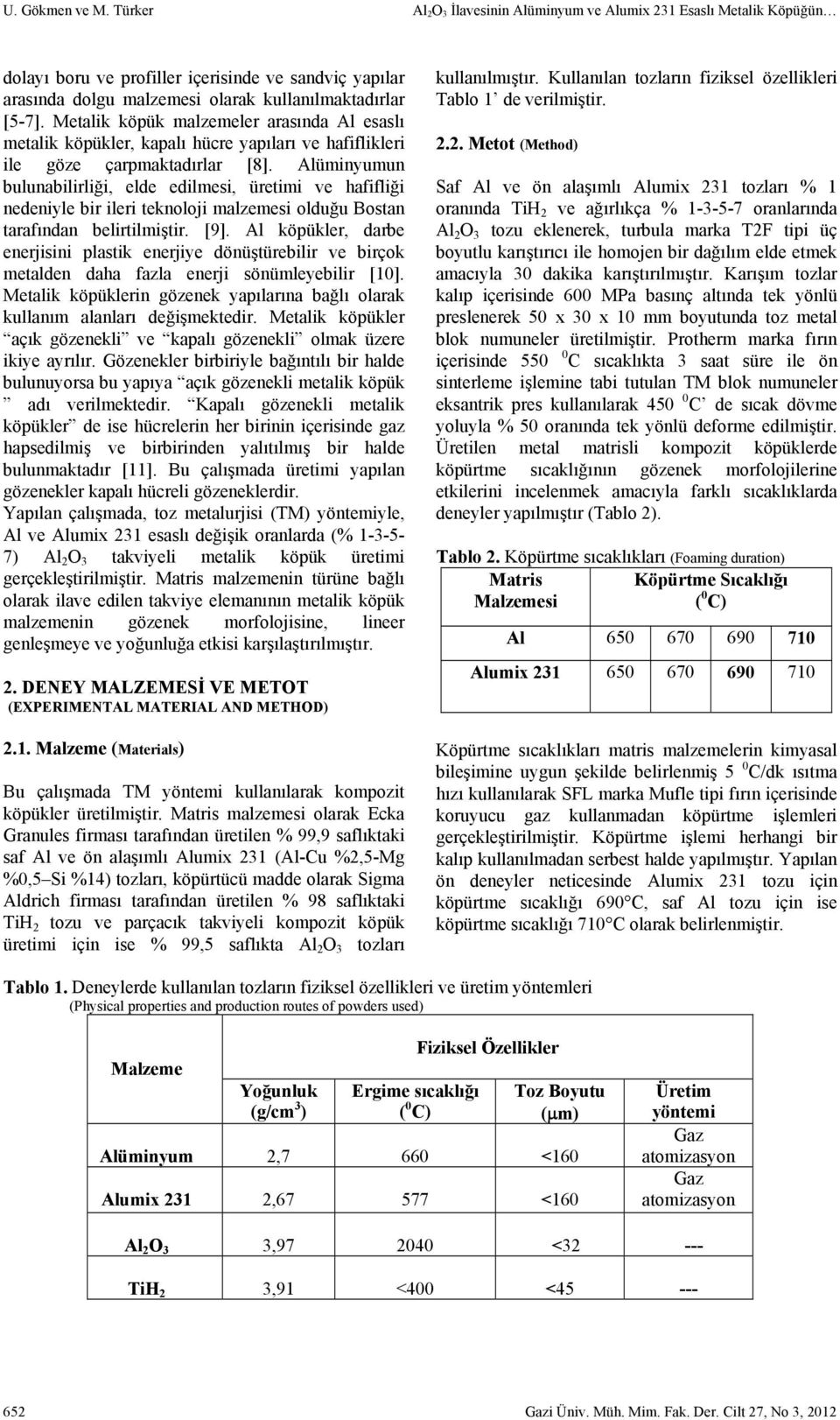 Metalik köpük malzemeler arasında Al esaslı metalik köpükler, kapalı hücre yapıları ve hafiflikleri ile göze çarpmaktadırlar [8].