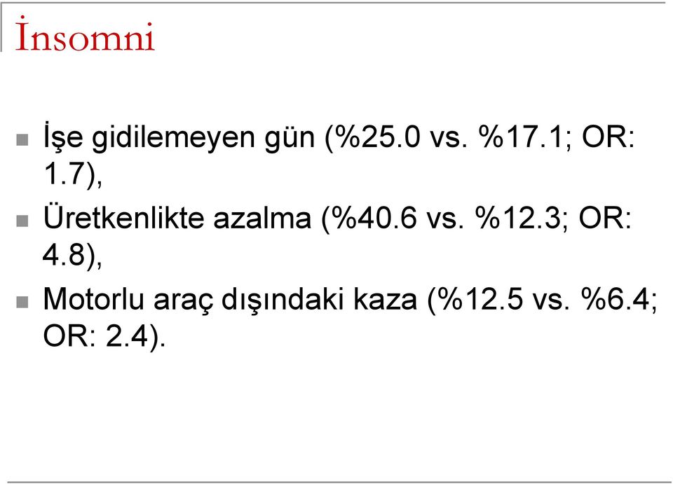 7), Üretkenlikte azalma (%40.6 vs. %12.