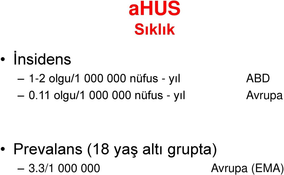 11 olgu/1 000 000 nüfus - yıl Avrupa