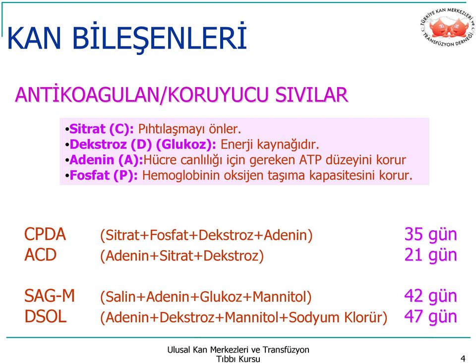 Adenin (A):Hücre canlılığı için gereken ATP düzeyini korur Fosfat (P): Hemoglobinin oksijen taşıma