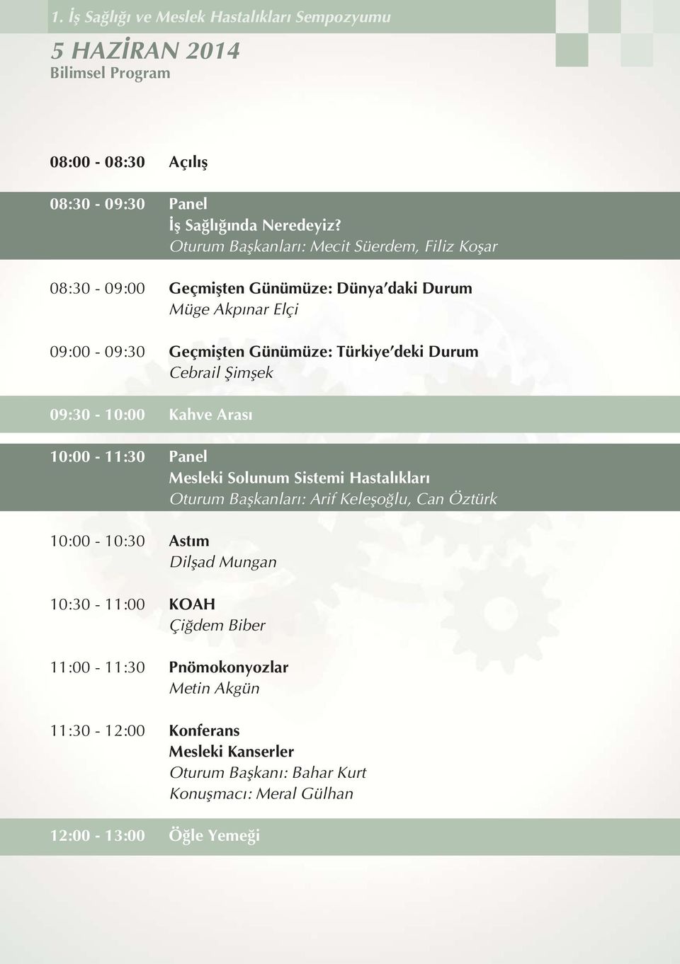 Türkiye deki Durum Cebrail fiimflek 09:30-10:00 Kahve Aras 10:00-11:30 Panel Mesleki Solunum Sistemi Hastal klar Oturum Baflkanlar : Arif Keleflo lu,